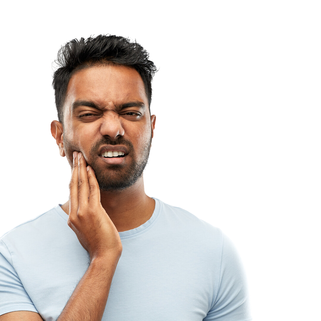 Man holding his jaw because he has TMJ pain