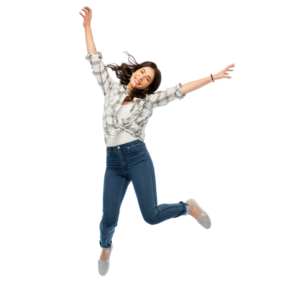 A young woman jumping being silly